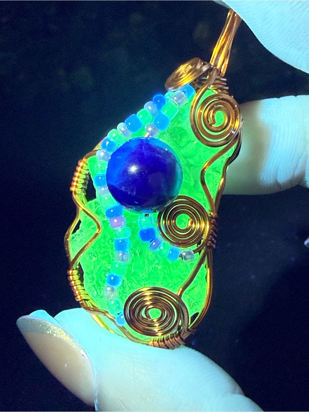 Hyalite Opal & Fluorite Wire Wrapped Pendant - made by local artisan